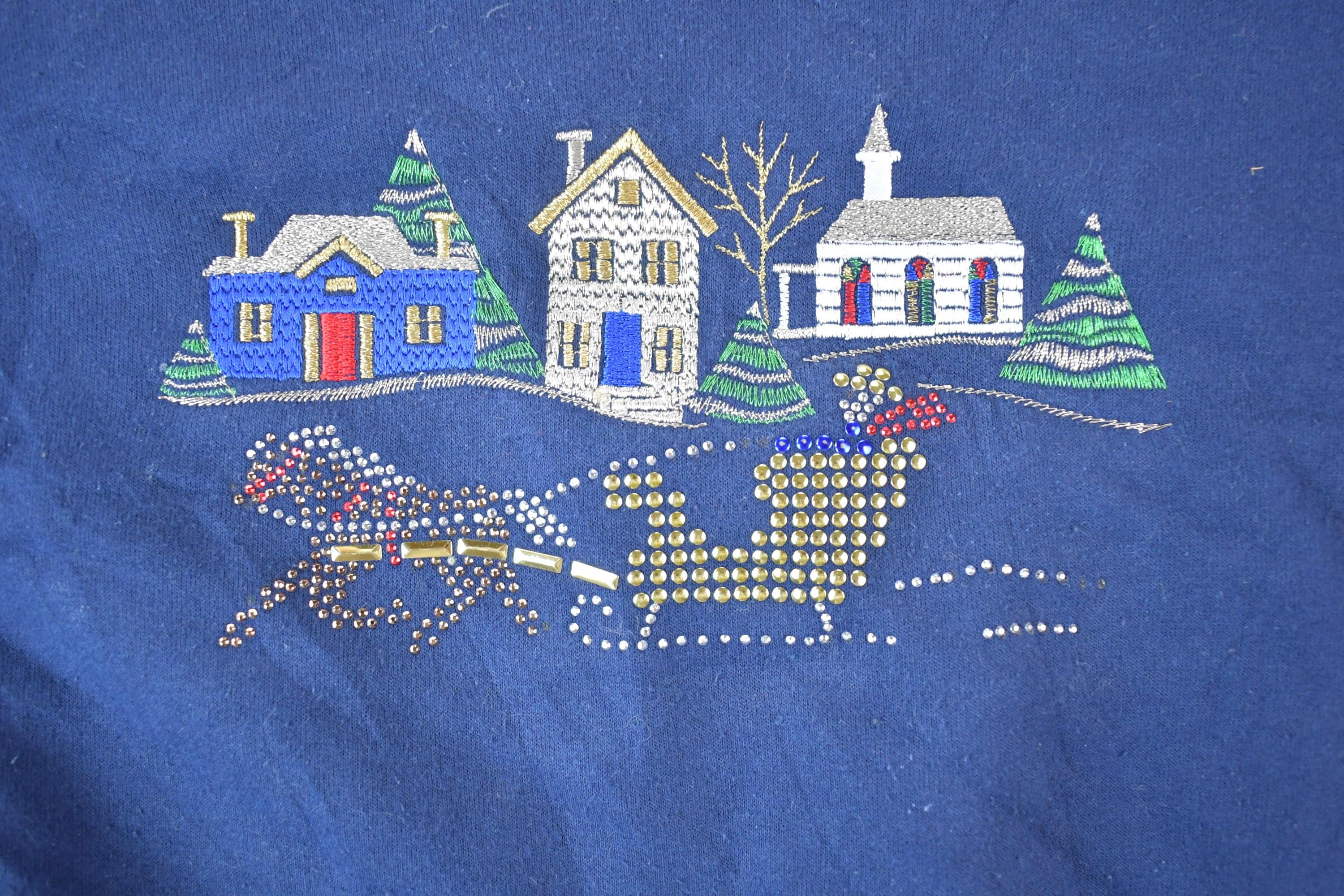 Vintage 1990s Winter Sleigh Double Collar Cute Crewneck Sweater