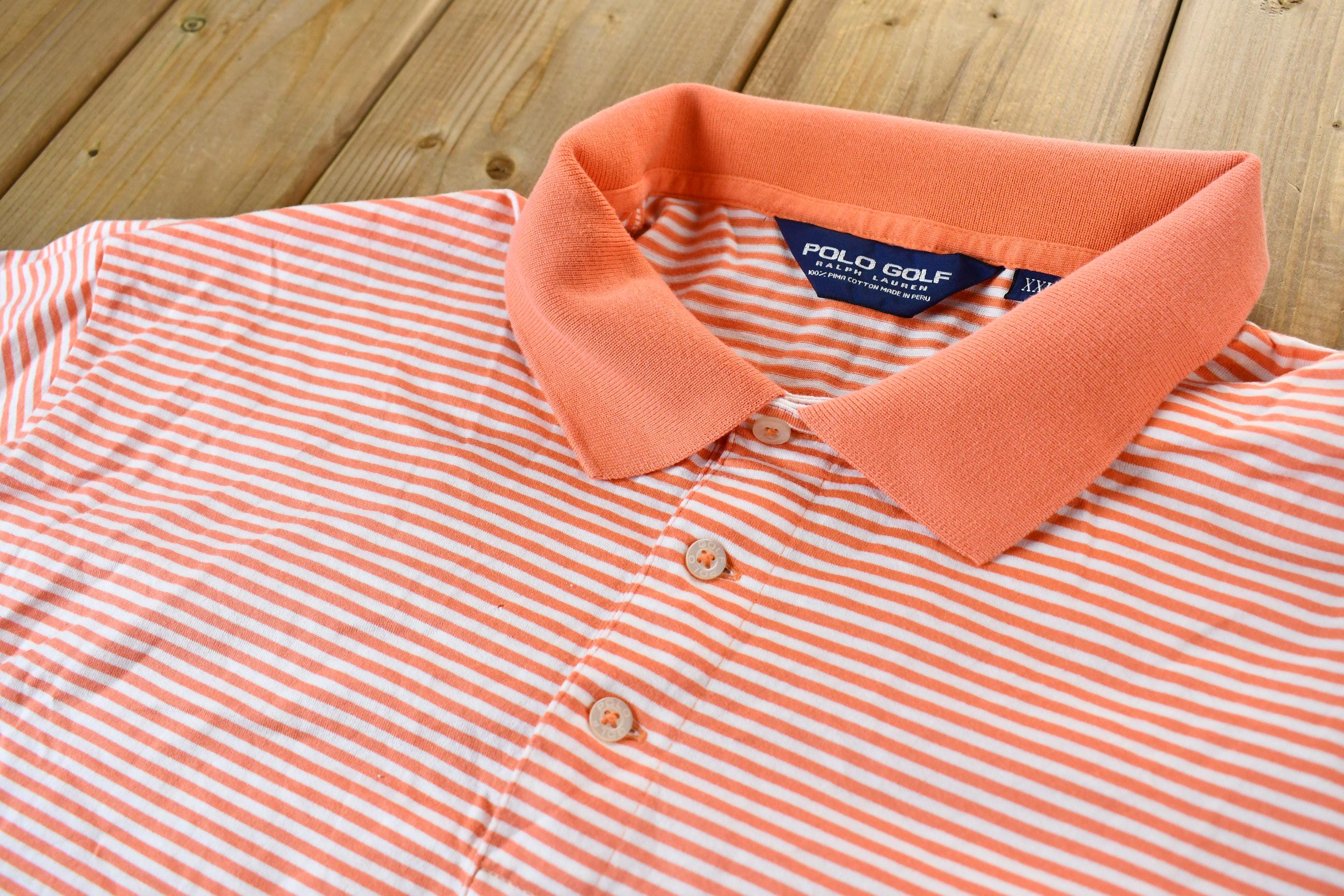 Vintage 1990s Polo Ralph Lauren Striped Crest Golf Polo Shirt