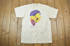 Vintage 1990s Pansies Flowers Maze Heavy Cotton Graphic T-Shirt
