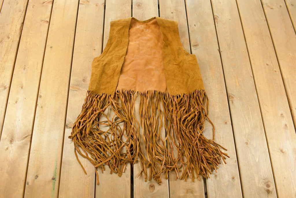 Vintage 1960s Genuine Leather Western Fringe Vest Jacket Women's S