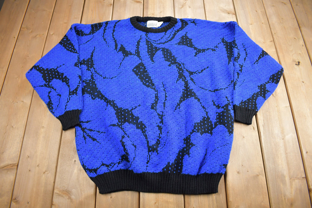 Vintage 1990s Distinctly Different Floral Embroidered Knit Sweater