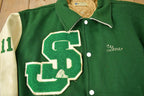 Vintage 1990s St Josephs Varsity Wrestling Leather & Wool Varsity Jacket Made In USA Size 44