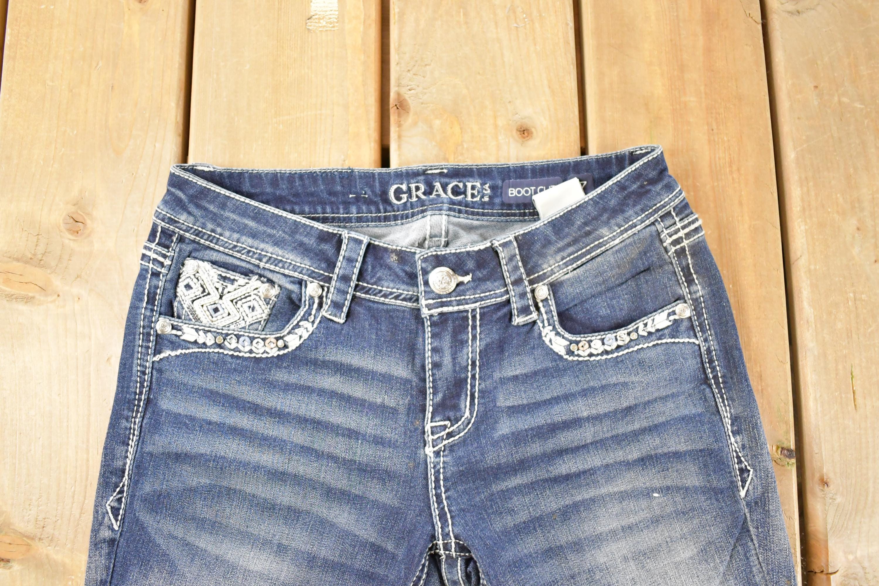 Vintage Deadstock Y2K Grace LA Bedazzled Low Rise Jeans Women's Size 27 x 32