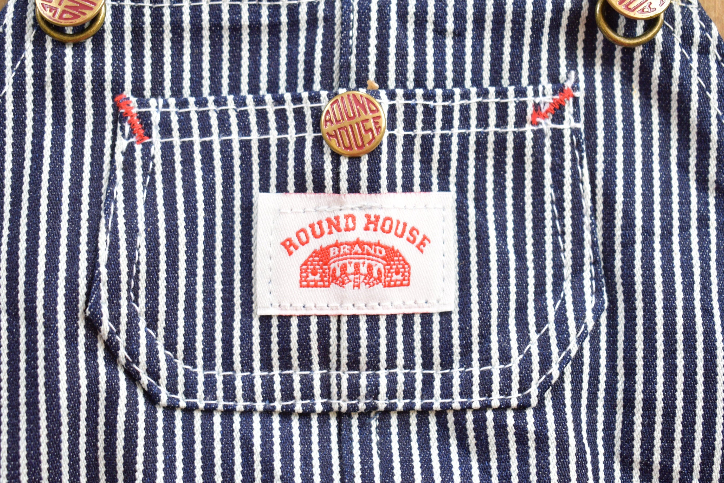 Vintage 1960s Round House Hickory Striped Youth Denim Jean Overalls Size 24 x 15