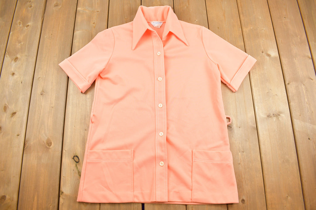Vintage 1980s Blank Pink Womens Button Up Short Sleeve Shirt