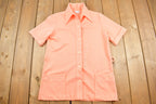 Vintage 1980s Blank Pink Womens Button Up Short Sleeve Shirt