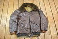 Vintage 1990s Brown Leather Bomber Shearling Collar Jacket Made In USA