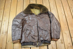 Vintage 1990s Brown Leather Bomber Shearling Collar Jacket Made In USA