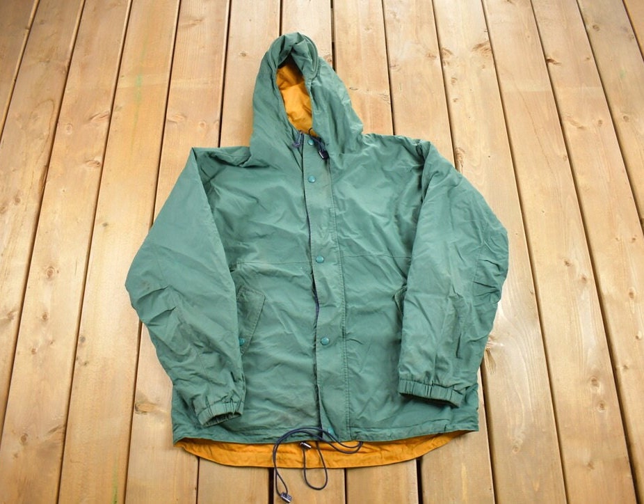 Vintage 1990s Eddie Bauer Green Hooded Windbreaker Jacket