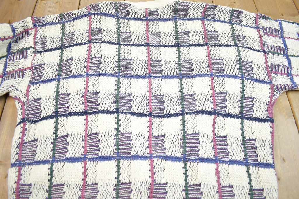Vintage 1990s Crossings Knit Abstract Pattern Cardigan Sweater Made In USA
