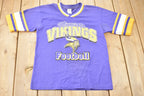 Vintage 1990s Minnesota Vikings V Neck Ringer NFL Graphic T-Shirt