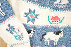 Vintage 1990s Woolrich Chunky Knit AOP Farm Theme Crewneck Sweater Women's S