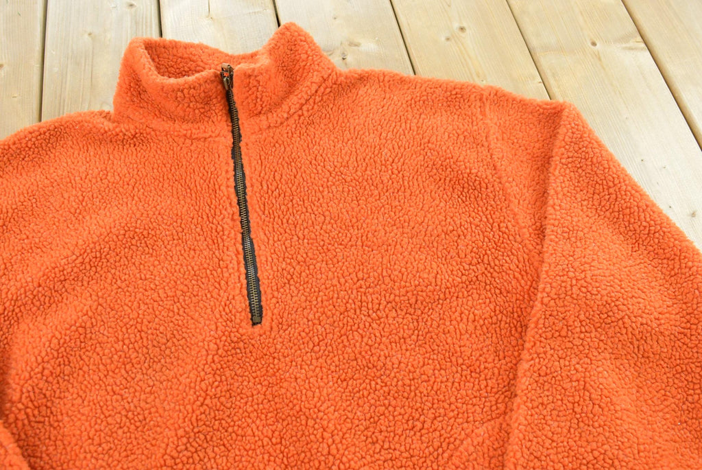 Vintage 1990s American Eagle Quarter Zip Orange Deep Pile Fleece Sweater Mens L /