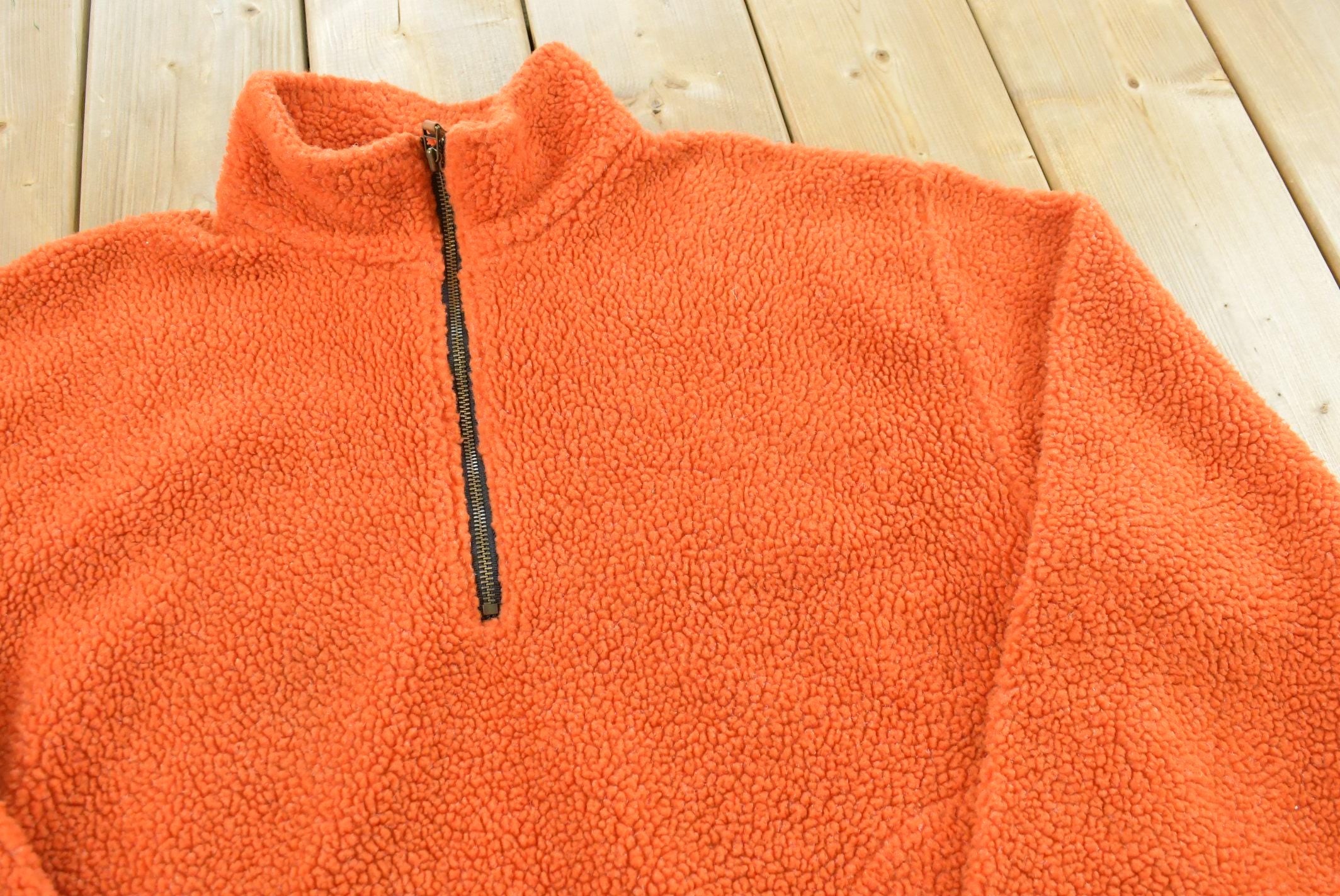 Vintage 1990s American Eagle Quarter Zip Orange Deep Pile Fleece Sweater Mens L /