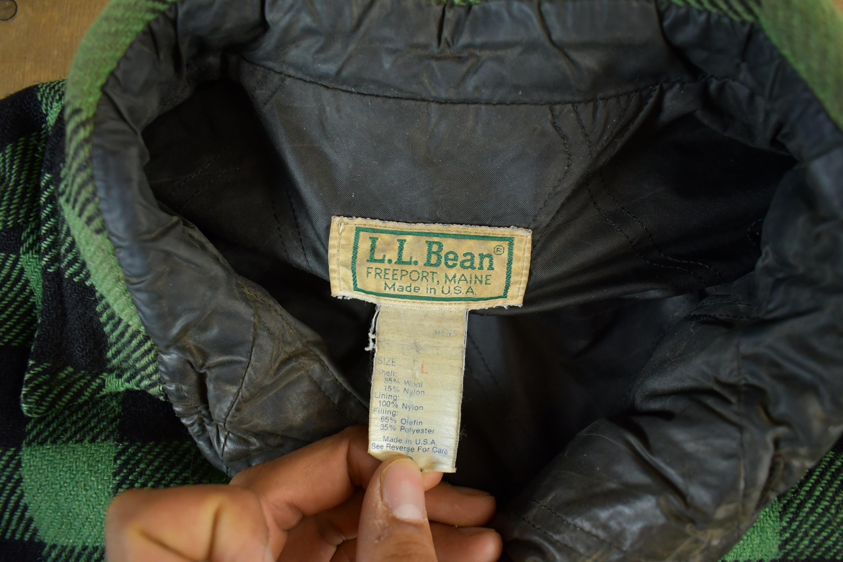 Vintage 1980s LL Bean Plaid Wool Button Up Shirt Jacket Men's Large