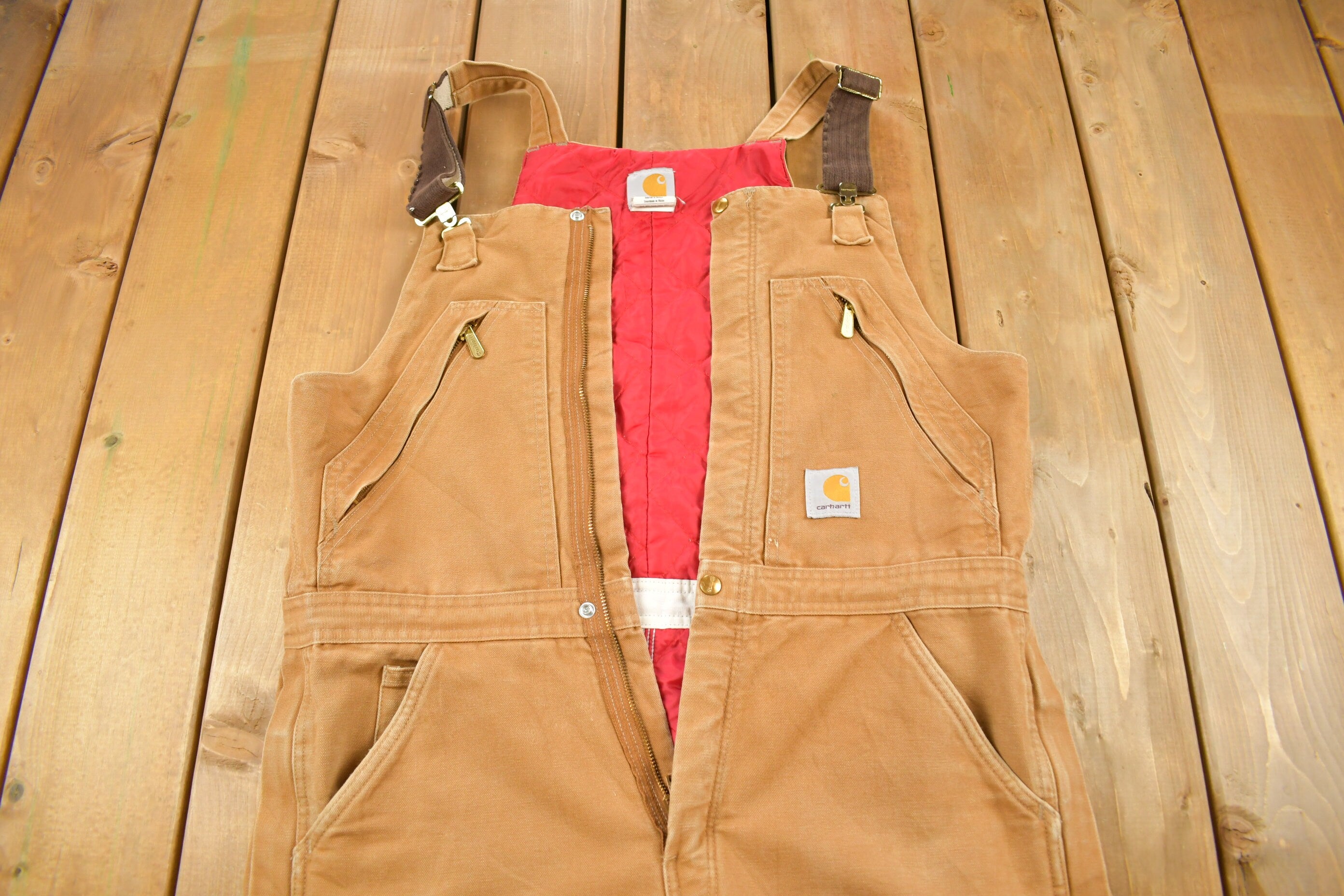 Vintage 1990s Carhartt Double Knee Distressed Canvas Zip Overalls Size 40 x 26