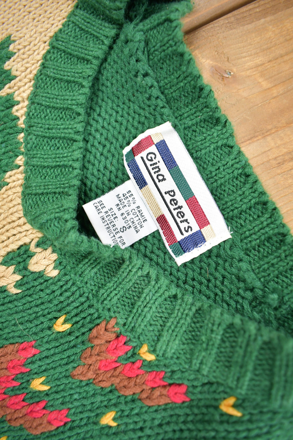 Vintage 1990s Gina Peters Abstract Patchwork Knit Crewneck Sweater