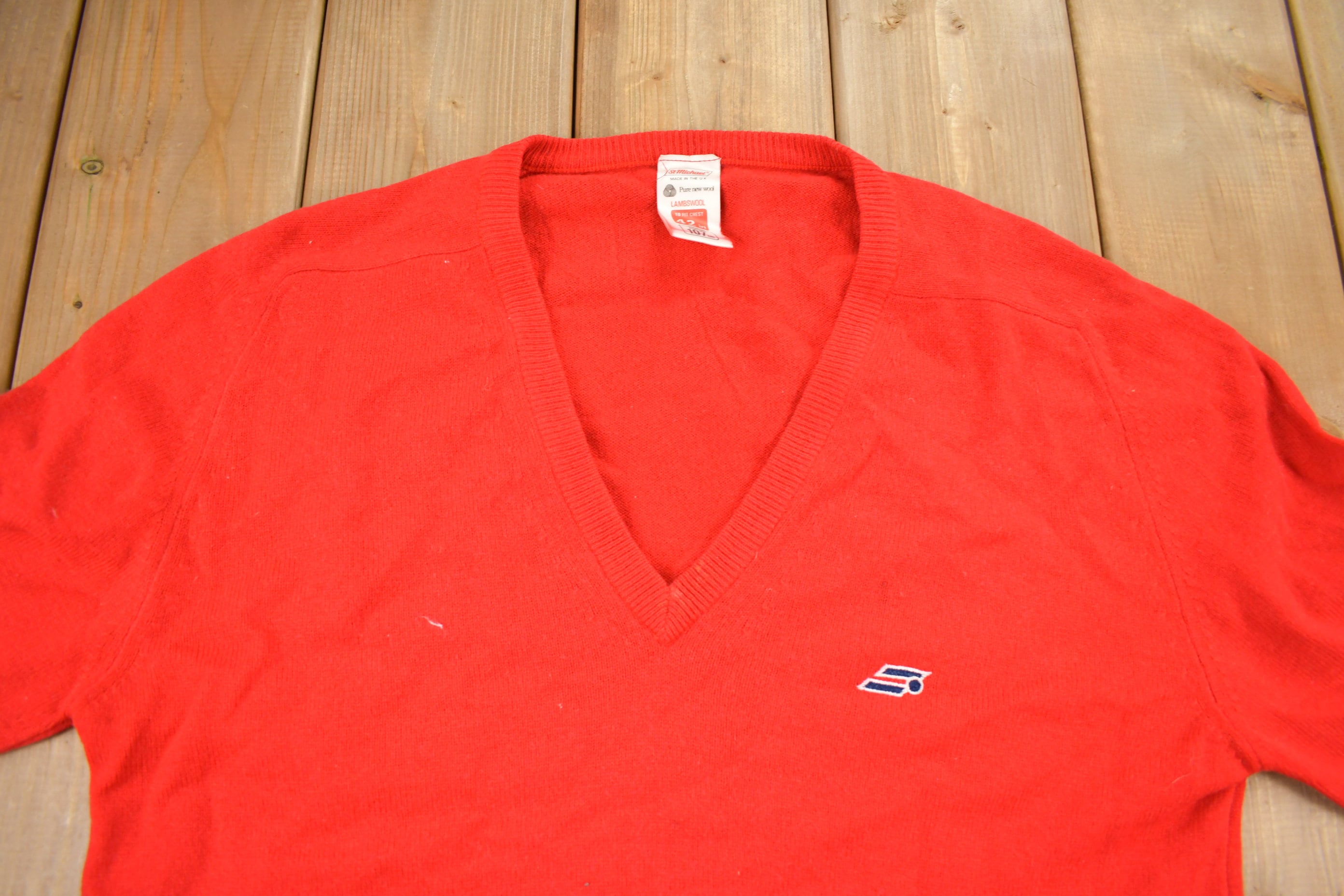 Vintage 1980s St Michael Pure New Wool Knit V-Neck Sweater