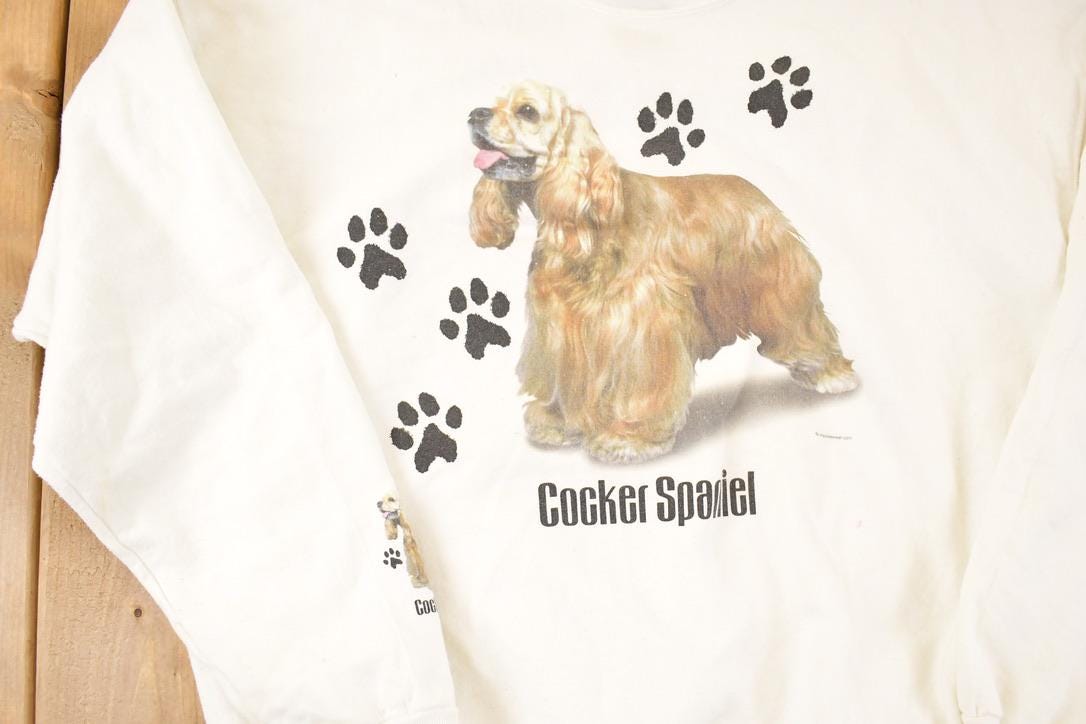 Vintage 1990s Cute Cocker Spaniel Dog Crewneck Sweatshirt Men's L