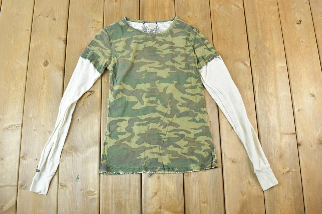 Women Vintage Vigoss Y2K Camo Thermal Sleeve T-Shirt