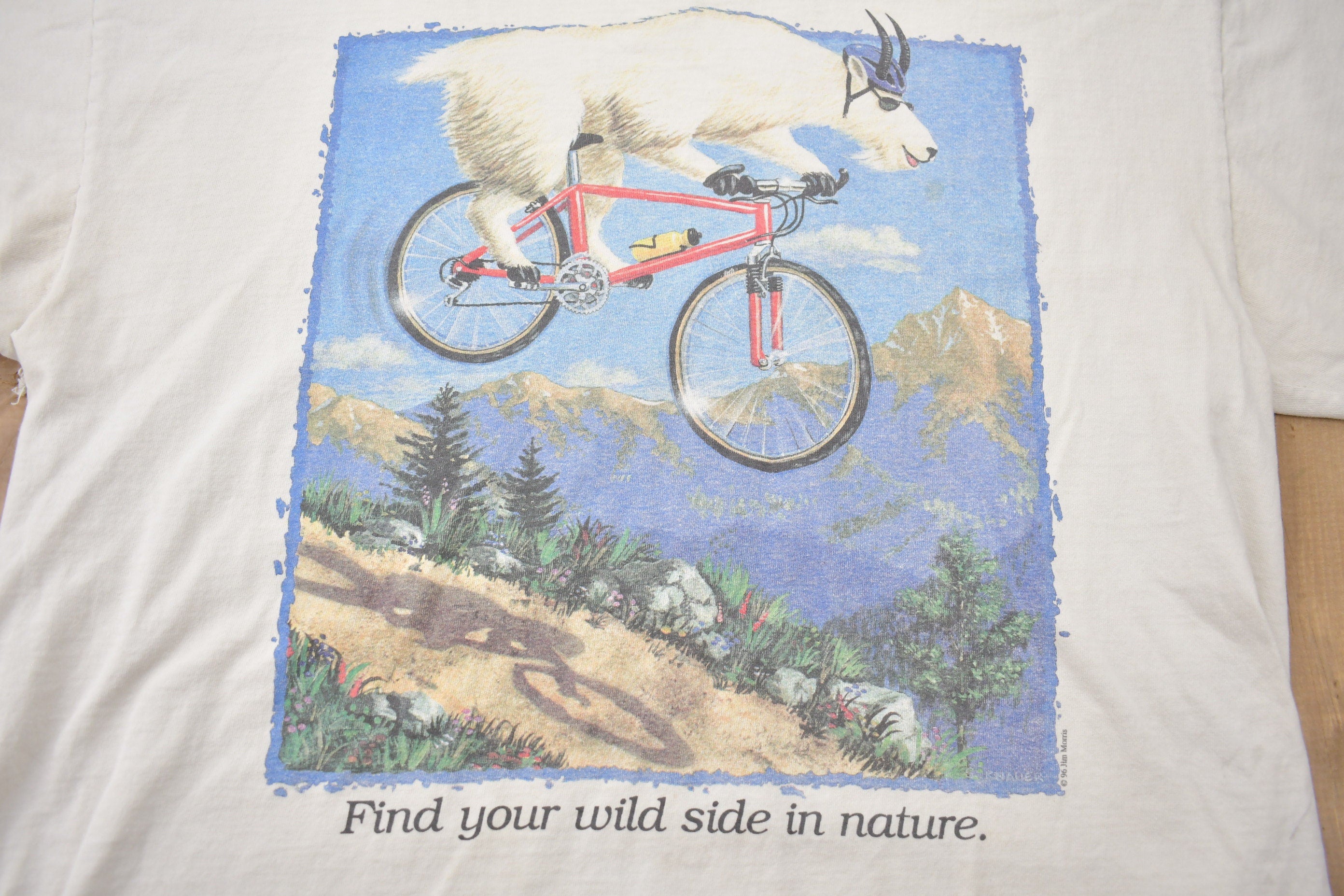 Vintage 1990s Goat Bike Find Your Wild Side in Nature Graphic T-Shirt