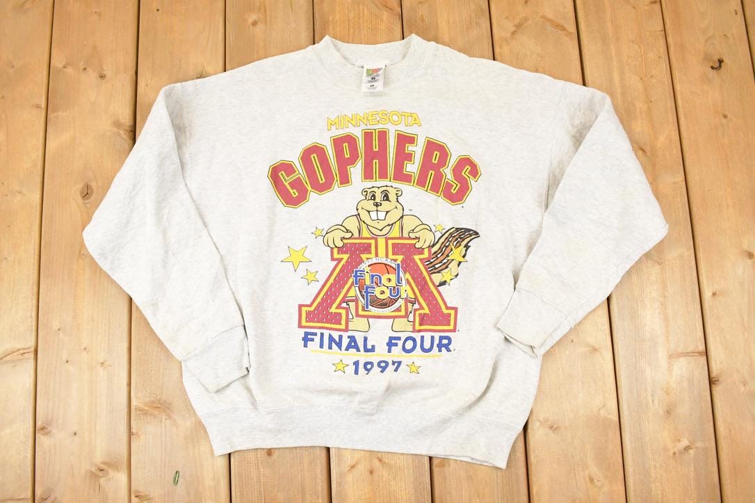 Vintage 1997 Minnesota Gophers Final Four Cartoon University Crewneck Sweater Men's L