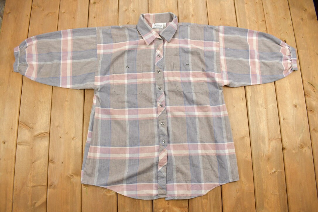 Vintage 1990s Diplomat Plaid Short Sleeve Button Up Shirt  Short Sleeve Flannel  Casual Shirt  Formal Shirt  Essential  Made In USA