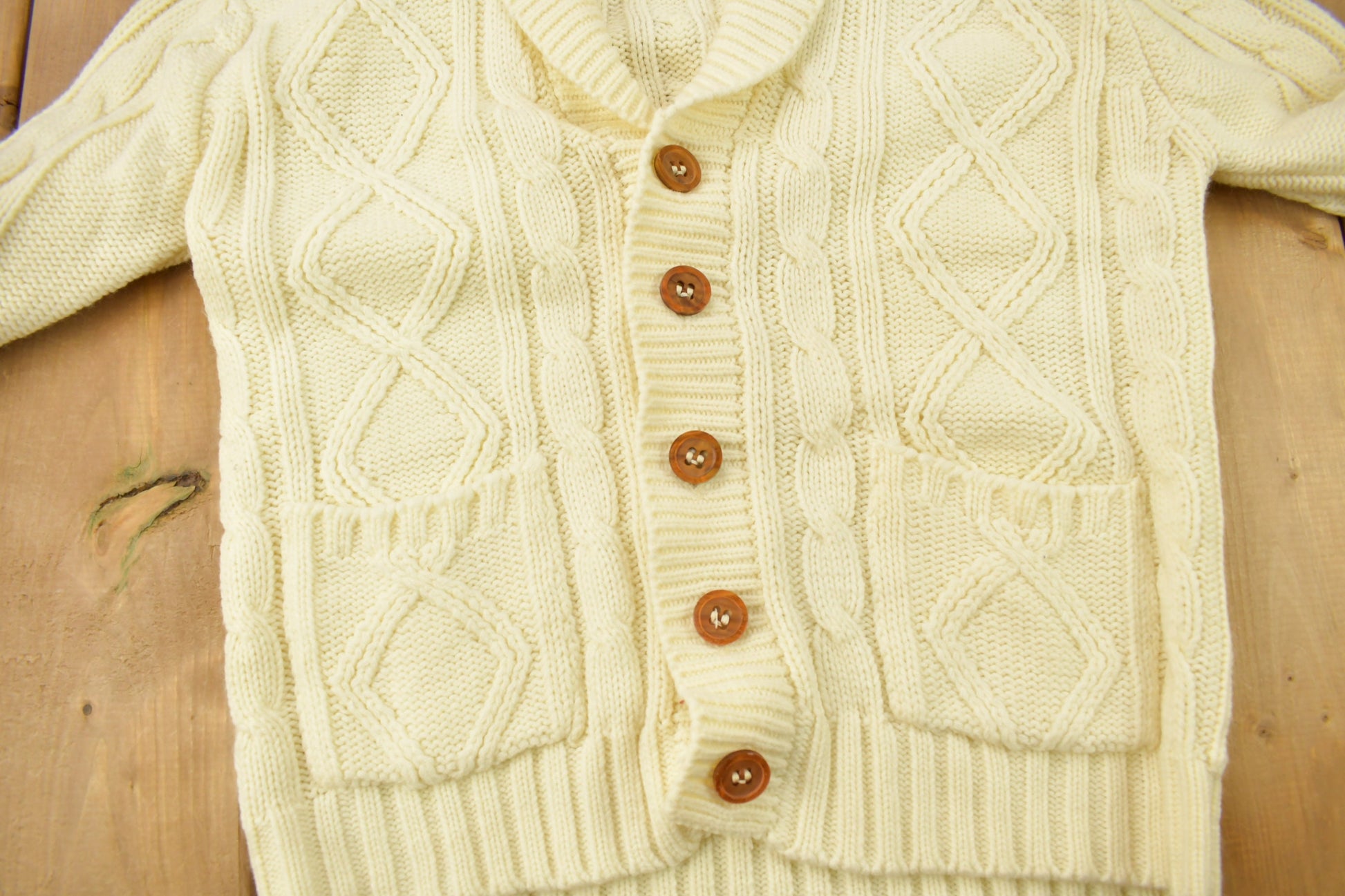 Vintage 1970s Sears Men's Store 3D Cable Knit Cardigan Sweater