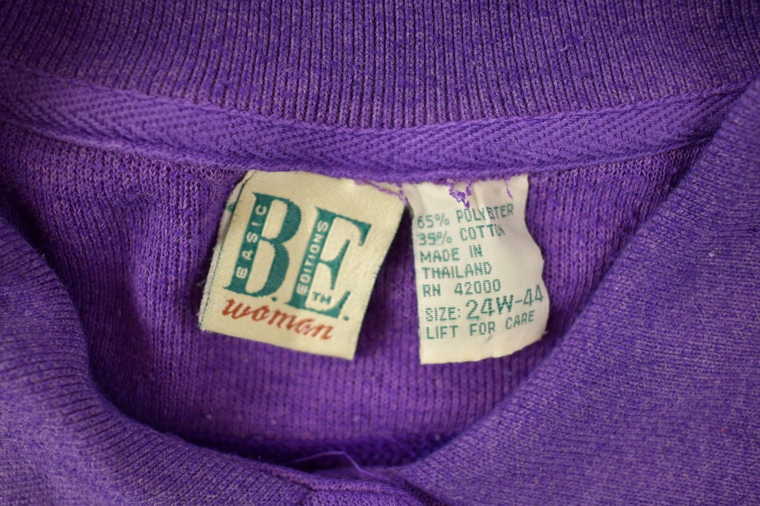 Vintage 1990s Basic Editions Woman Purple Blank Half Buttoned Boxy Polo Sweatshirt