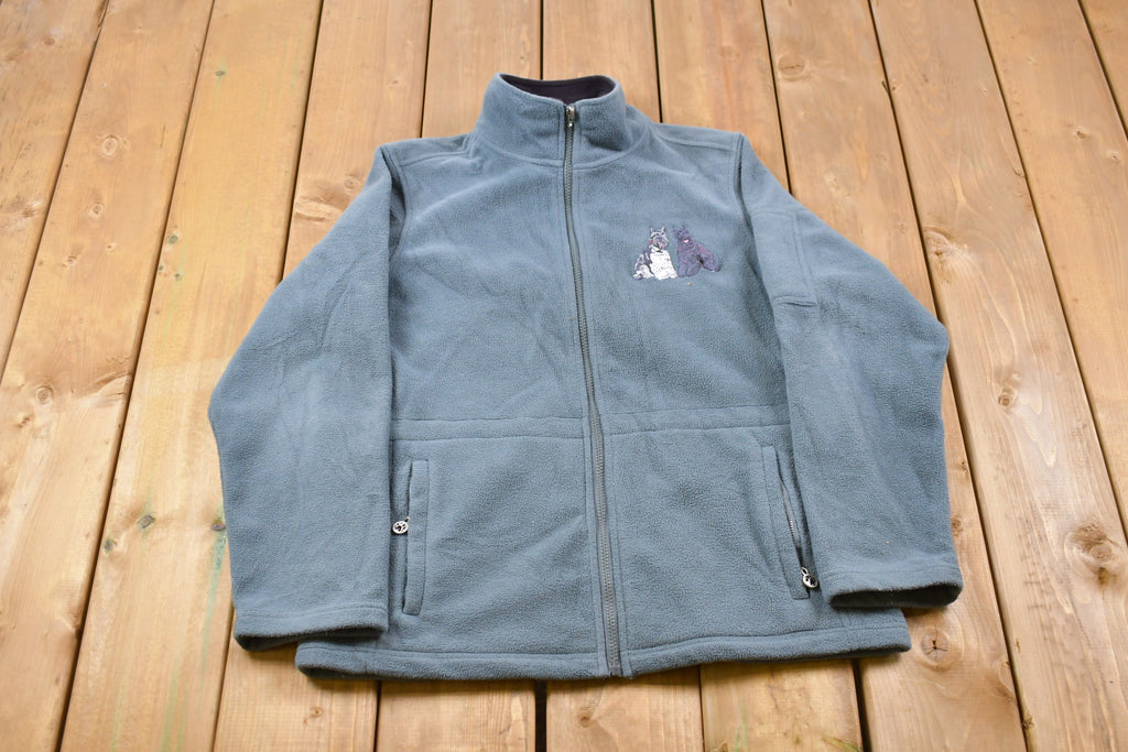 Vintage 1990s Cute Dog Zip Up Fleece Sweater