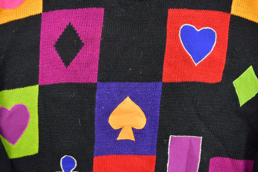 Vintage 1990s Knit Clubs Diamond Spades and Hearts Sweater