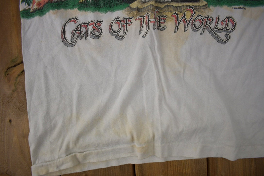 Vintage 1992 Cats Of The World Habitat Single Stitch Graphic T-Shirt Made In USA