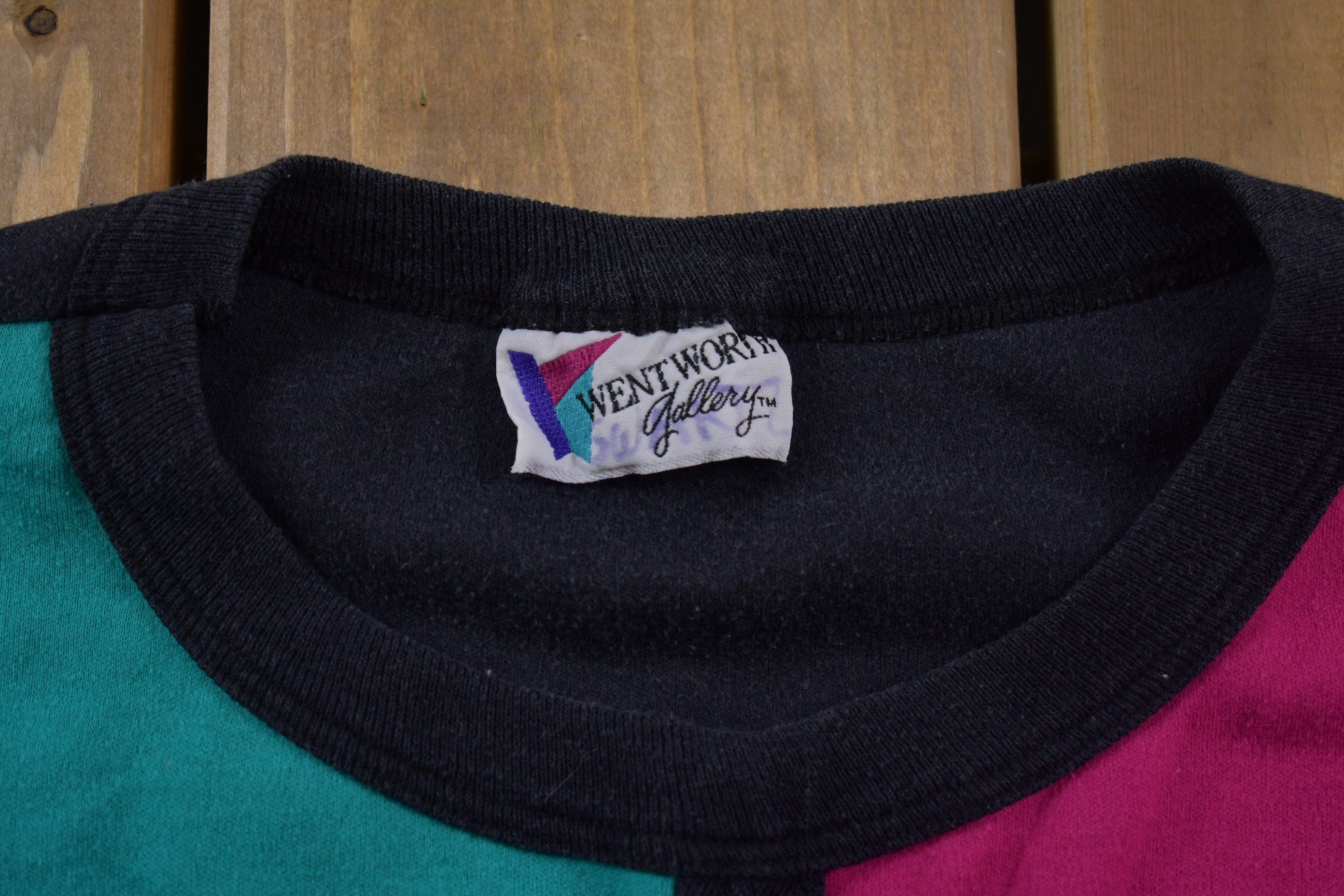 Vintage 1990s Wentworth Color Block Graphic Long Sleeve Shirt