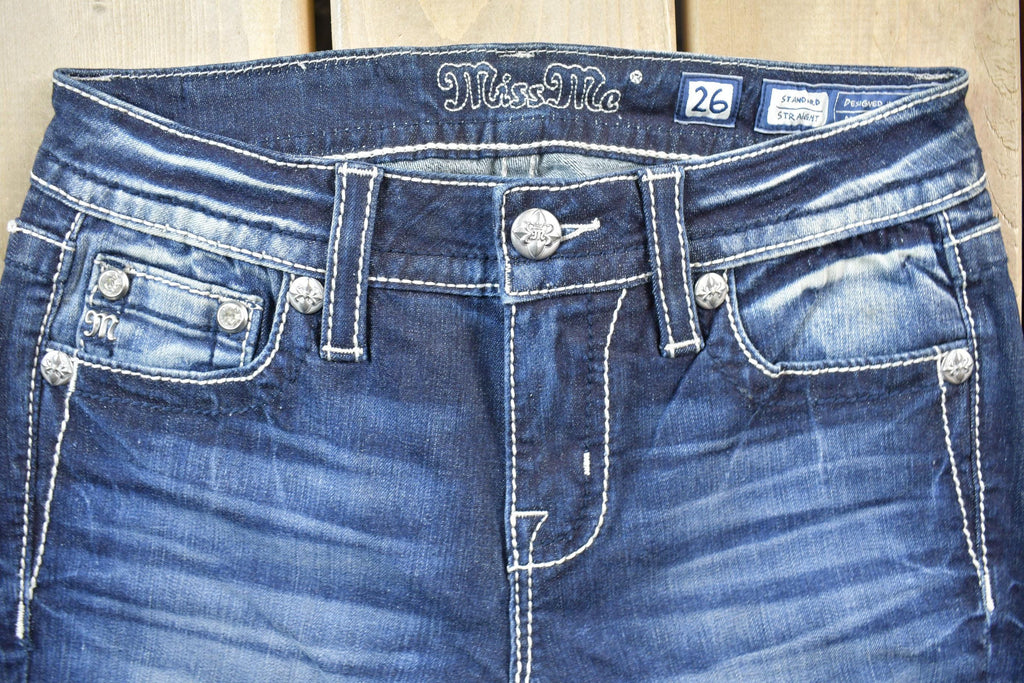 Vintage Y2K Miss Me Bedazzled Low Rise Jeans Size 26x33