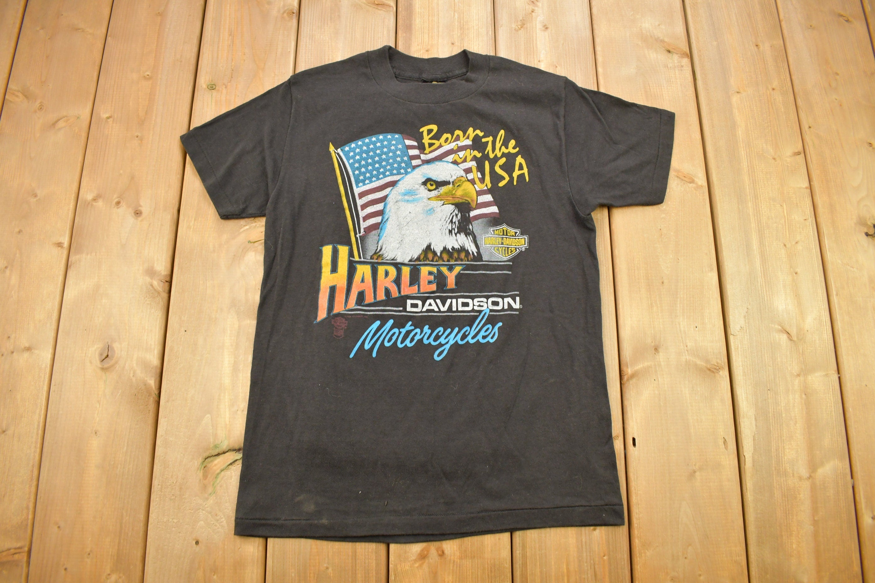 Vintage 1982 Laugerman's Harley Davidson York PA Bald Eagle Graphic T-Shirt