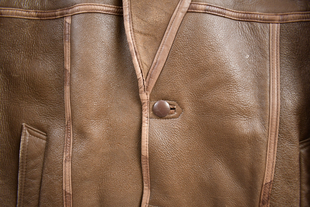 Vintage 1980s Alfred Leather Sheepskin Authentic Shearling Jacket Made In Canada