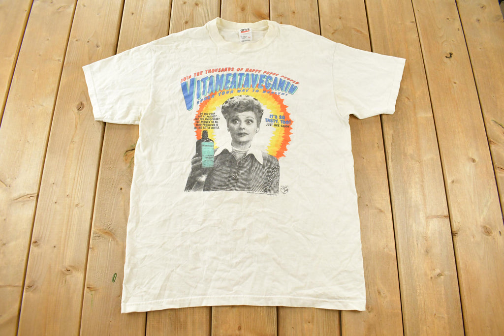Vintage 1992 I Love Lucy Vitameataveganin Graphic T Shirt Men's Large