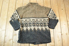 Vintage 1990s Muskoka Lakes All Over Print Abstract Pattern Button Up Fleece Sweater Mens L / 90s Knit Crewneck / Vintage Preppy Knits /