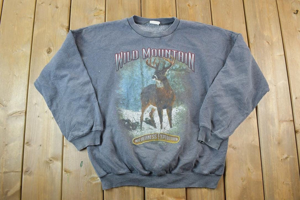 Vintage 1990s Big Buck Wild Mountain Wilderness Expedition Outdoorsman Crewneck Sweatshirt