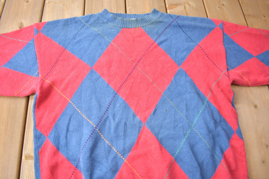 Vintage 1990s Gulf Traders Argyle Knit Crewneck Sweater