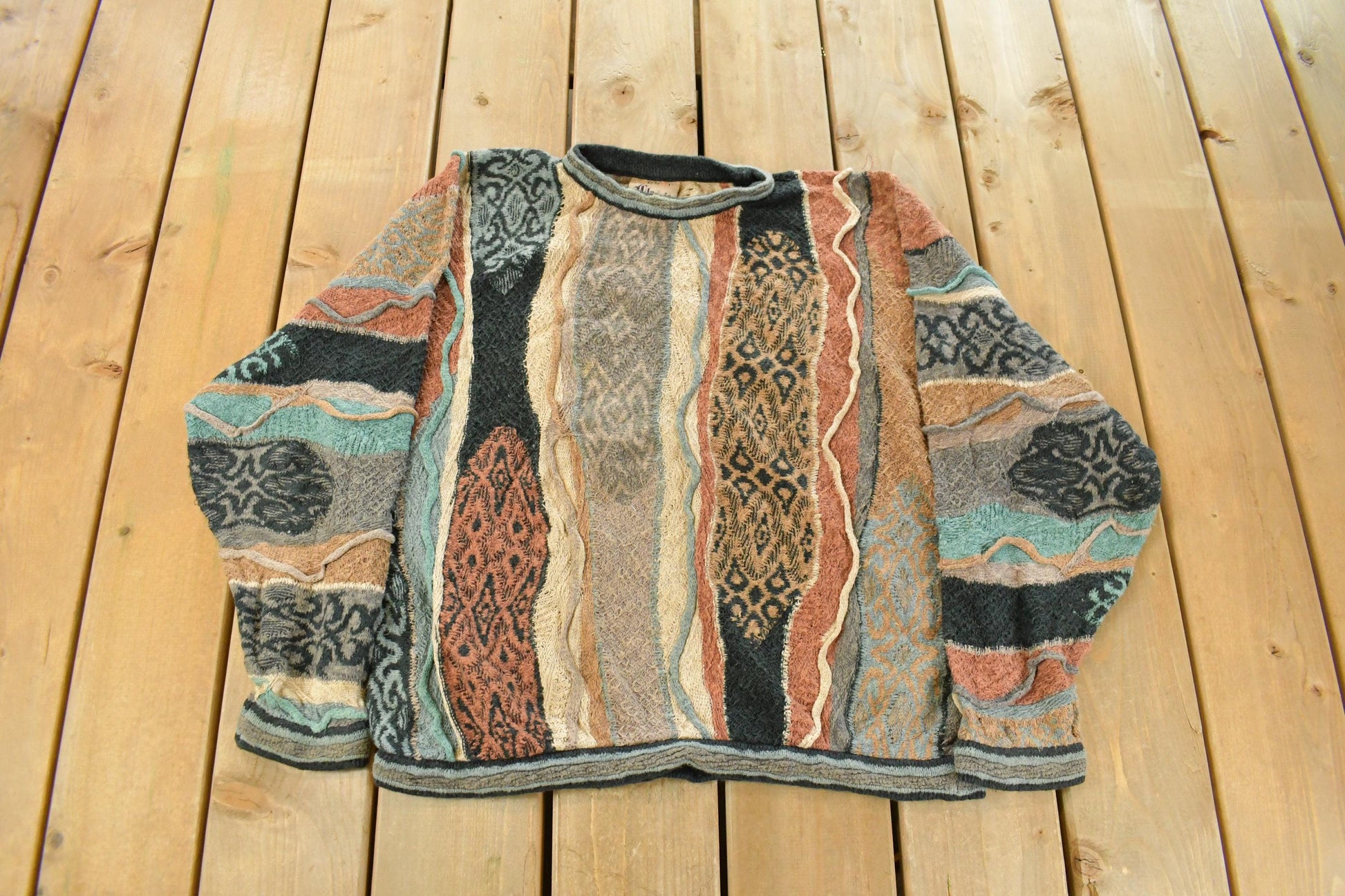 Vintage 1990s Coogi Classic 3D Knit Abstract Crewneck Sweater Men's Large