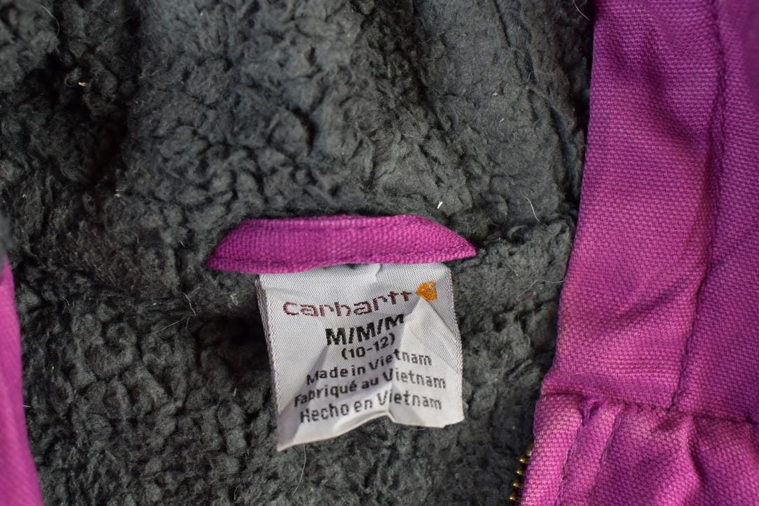 Vintage 1990s Purple Carhartt Youth Perfectly Distressed Collared Work Jacket Made In USA