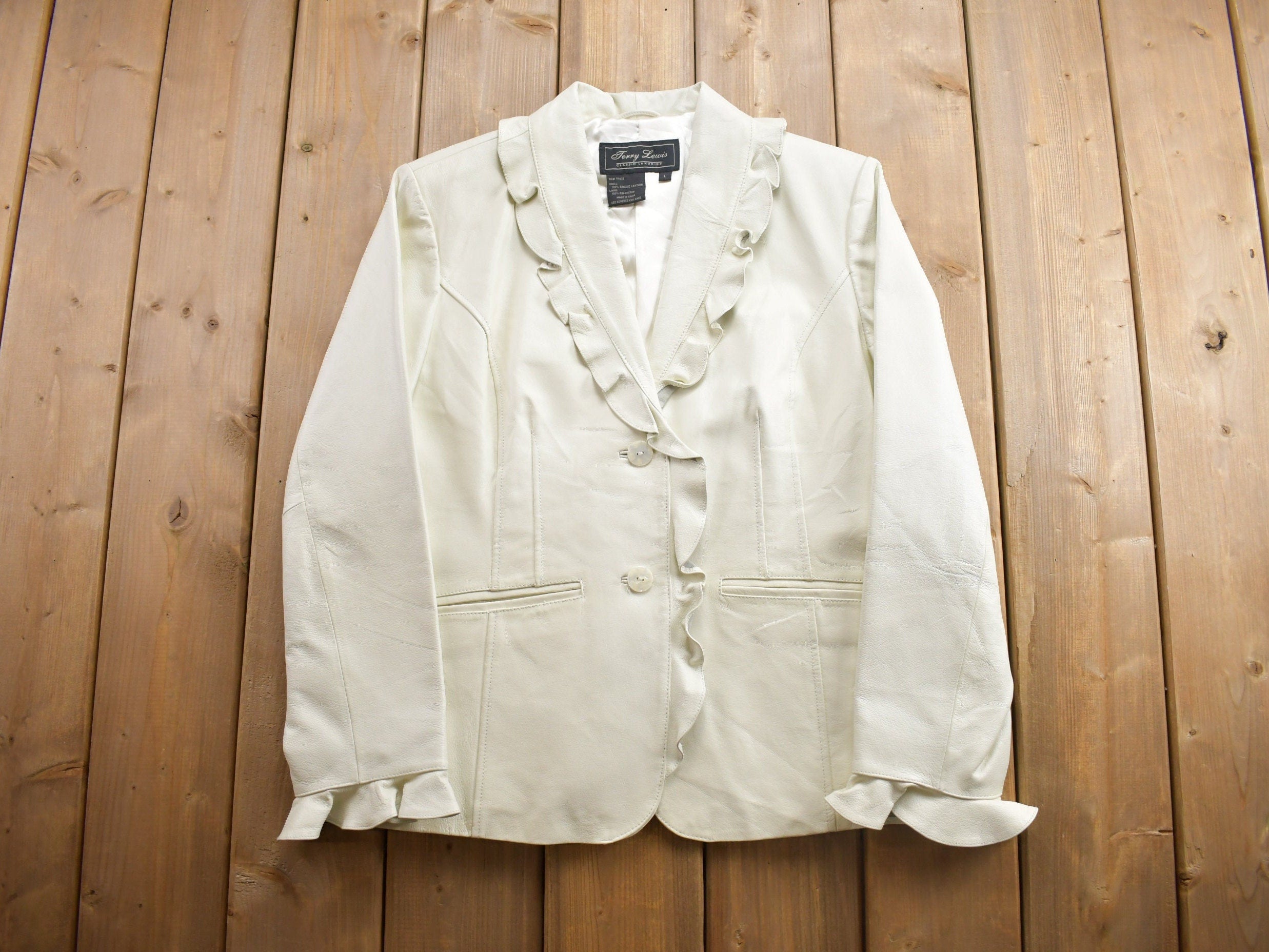 Vintage 1980s White Frill Leather Blazer Jacket