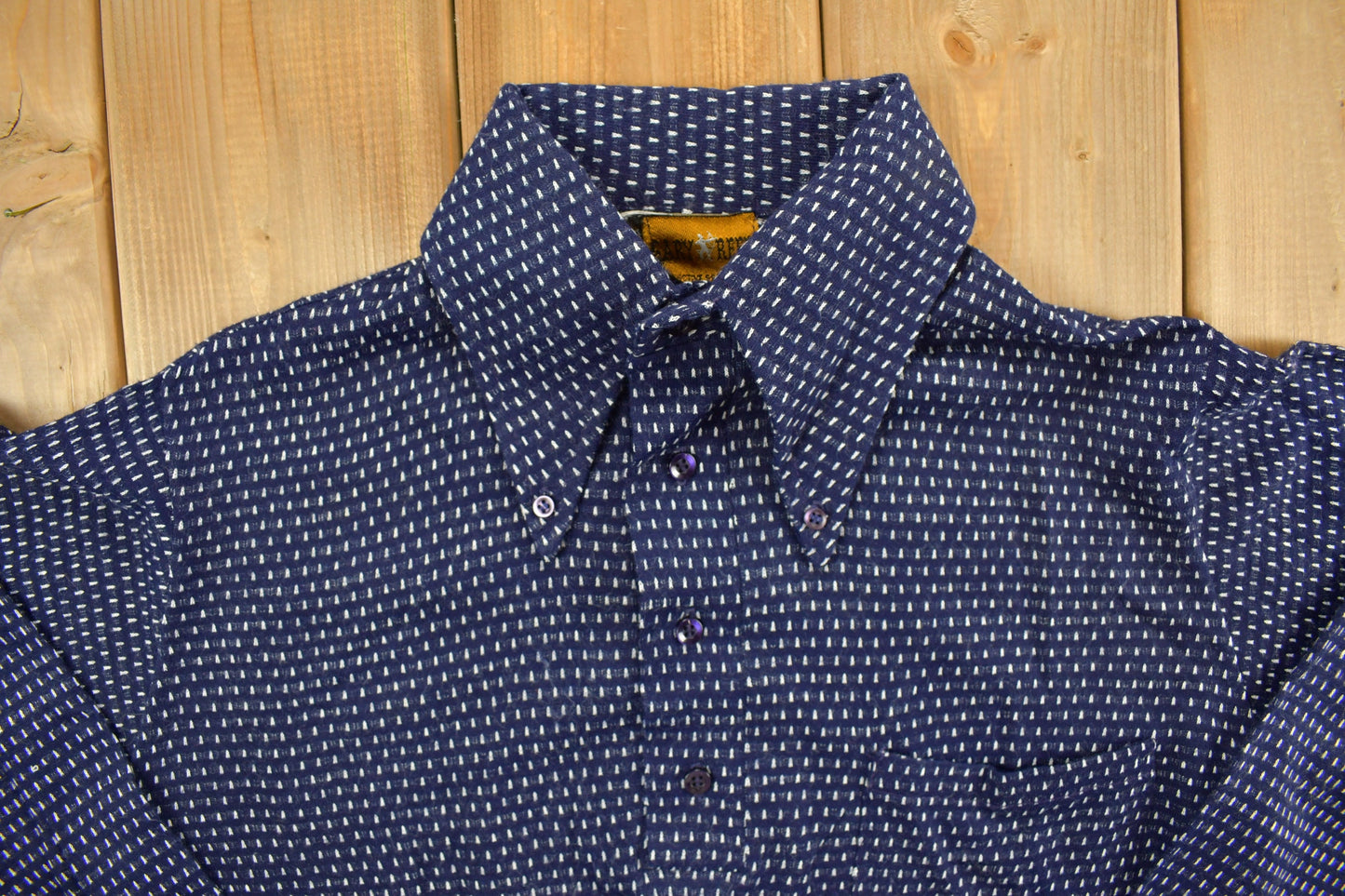 Vintage 1970s Gary Reed Button Up Polyester Shirt / True Vintage / Dagger Collar / Retro Menswear / 1970s Fashion / Blue Shirt