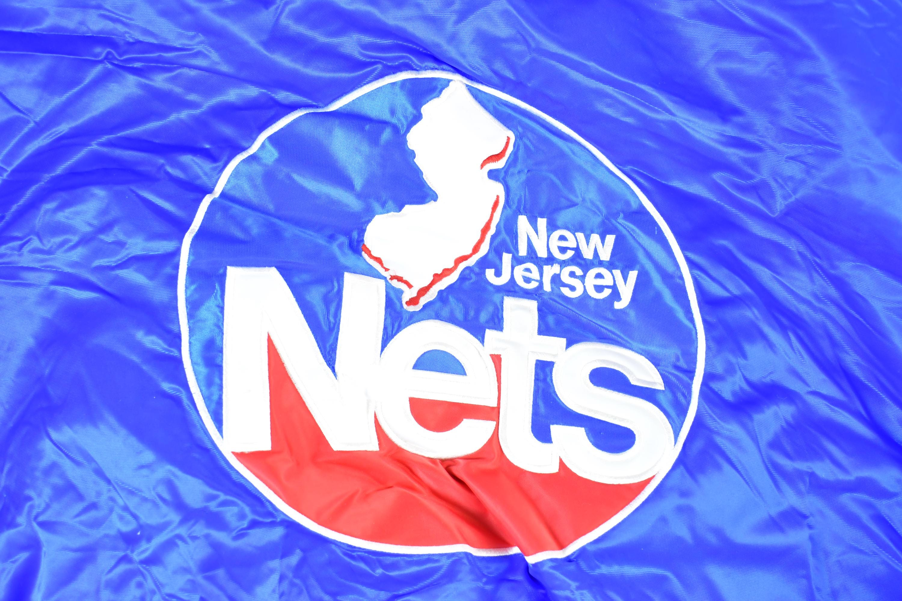 Vintage 1990s New Jersey Nets Hardwood Classics Satin Button Down Puffer Bomber Style NBA Basketball Jacket