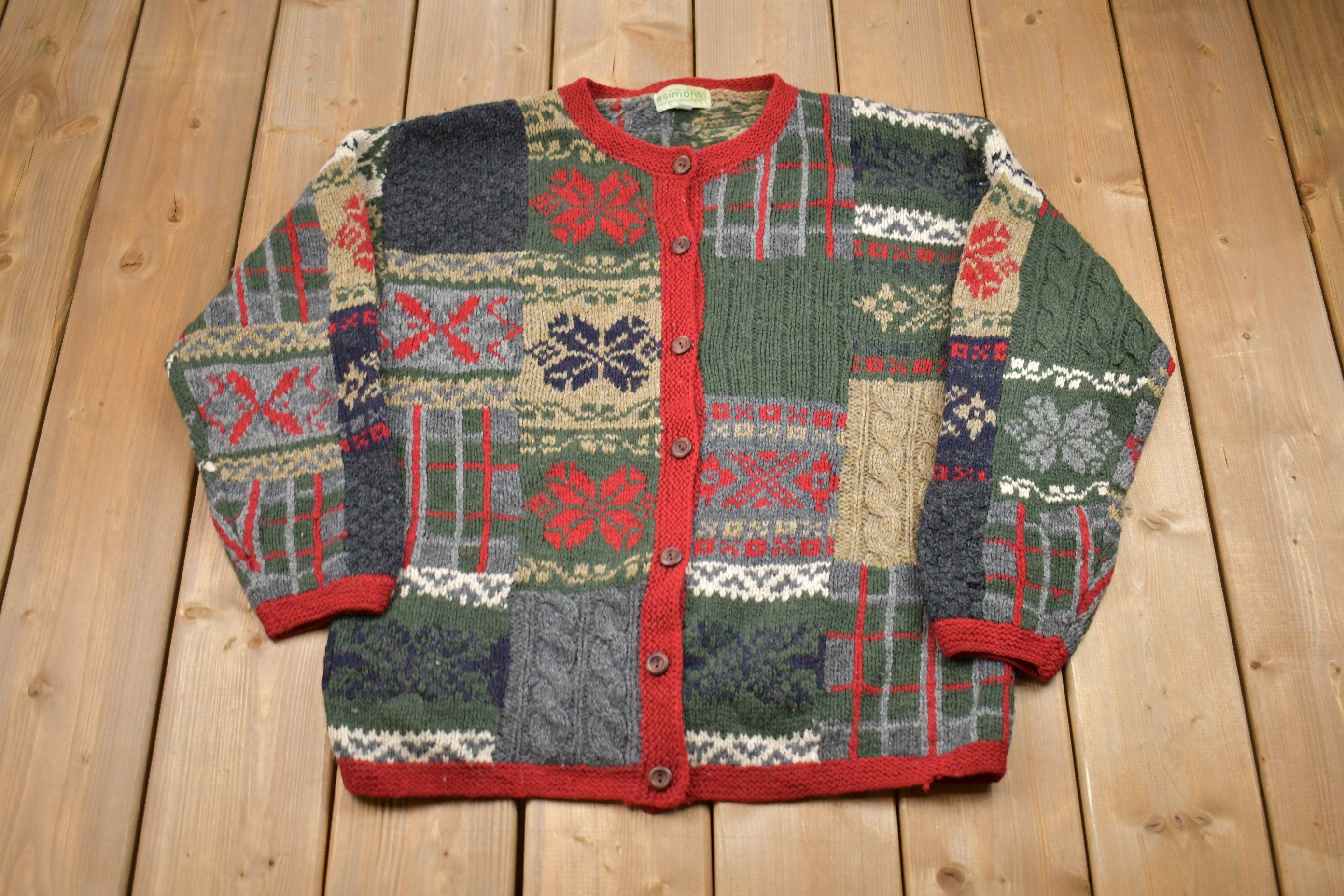 Vintage 1990s Simons All Over Print Cardigan Sweater