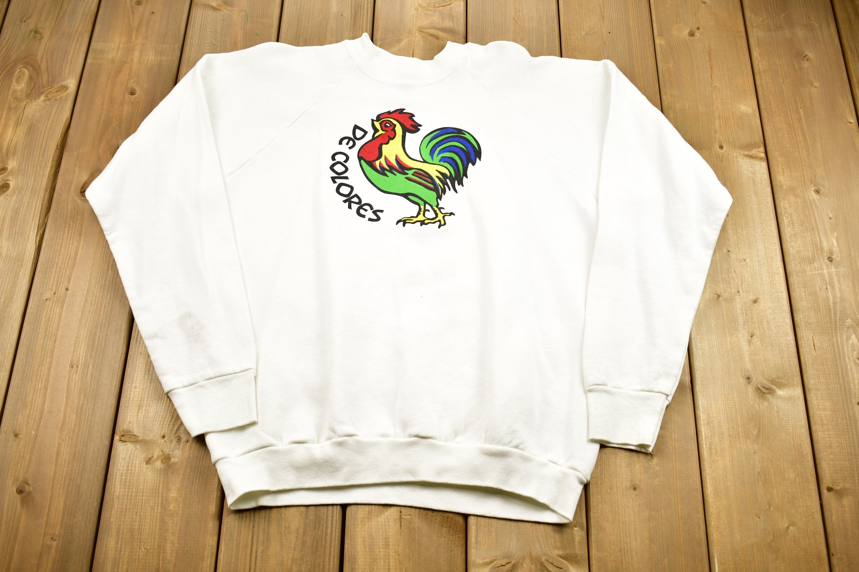 Vintage 1990s De Colores Rooster Graphic Crewneck Sweatshirt
