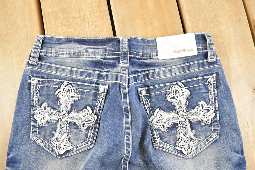 Vintage Deadstock Y2K Grace LA Bedazzled Low Rise Jeans Women's Size 27 x 32