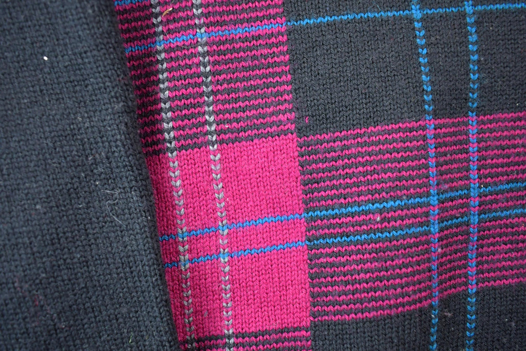 Vintage 1990s Clark And Gregory Red Plaid Knit V Neck Sweater