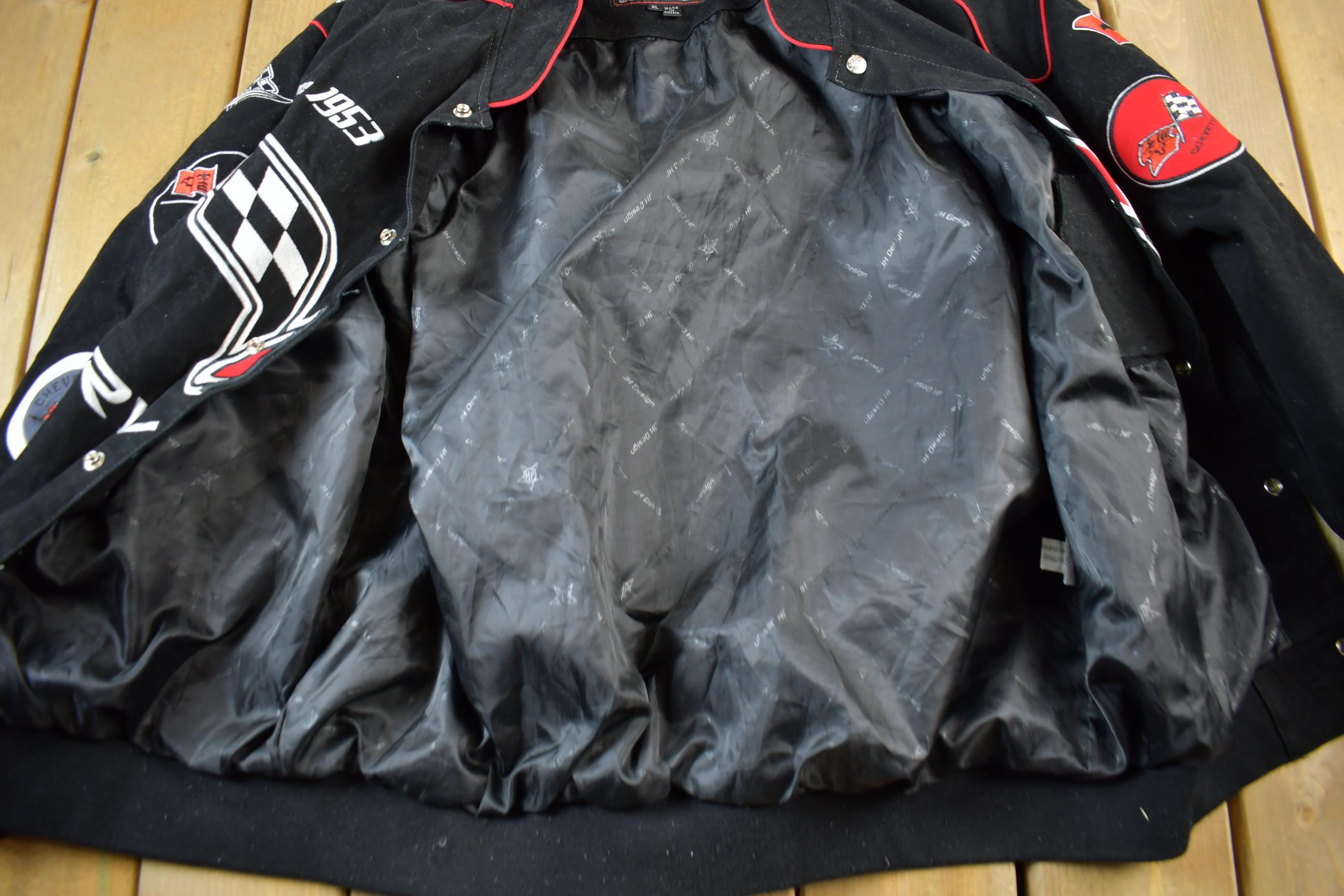 Vintage 1990s Jeff Hamilton Corvette Chevrolet Racing Jacket  Patchwork  Streetwear  Vintage Racing Jacket  Size XL